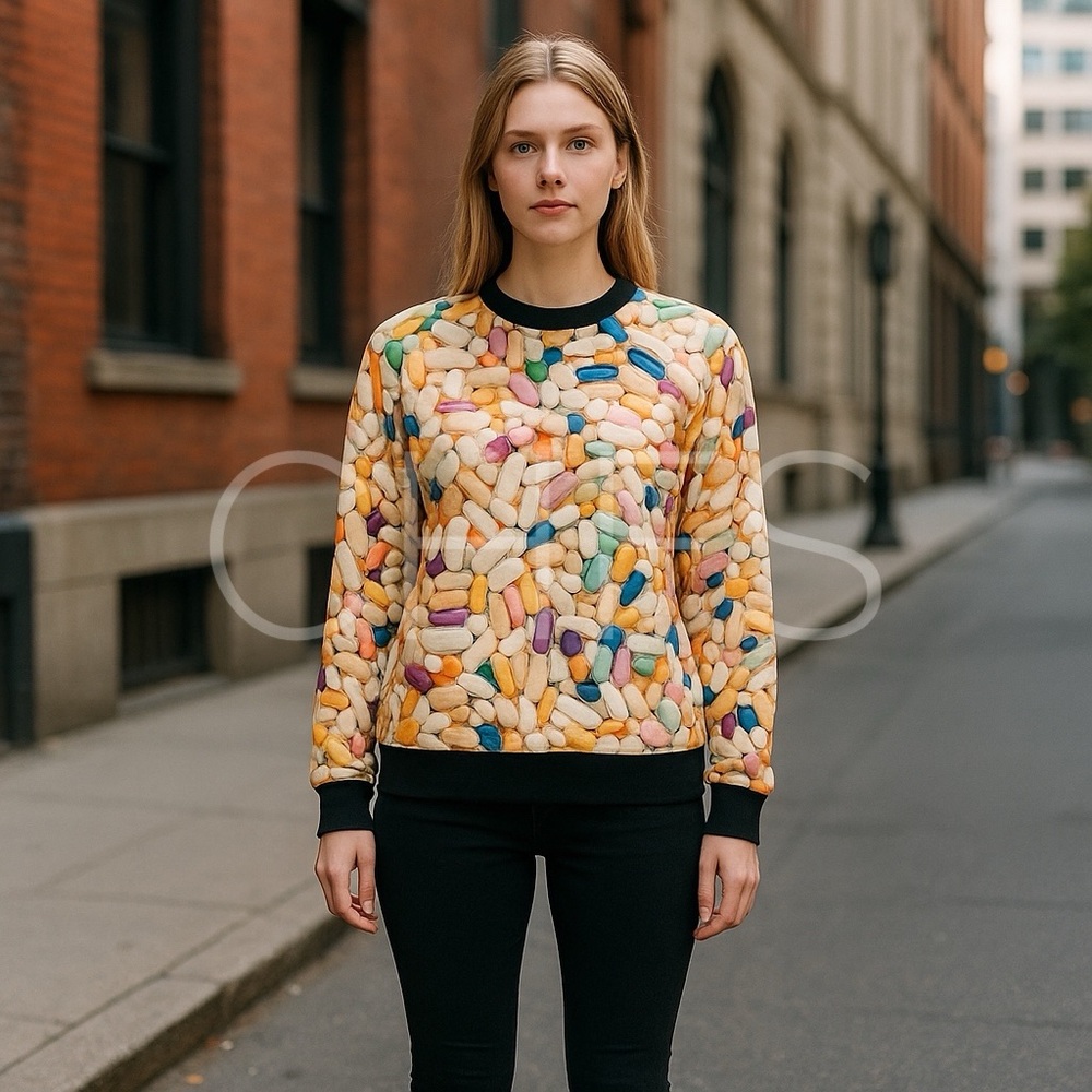 DETER Vitamin Rx Print Sweatshirt Medium Streetwear Novelty Medical Pharmacy